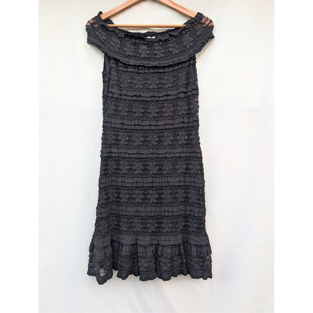 Max Studio Whimsigoth Lace Dress Small Black Tiered Ruffle Coquette Cocktail NWT